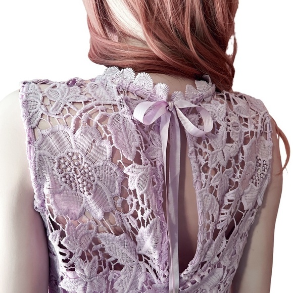Nanette Lepore Fancy Blouse Embroidered Lace Lavender Sleeveless Bow Tie Detail - Picture 10 of 15